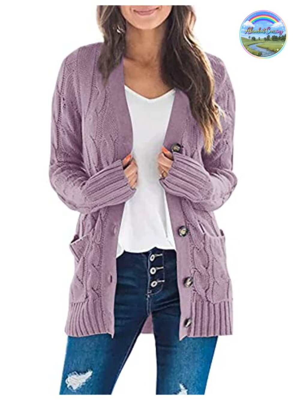 ZESICA Long Sleeve Cable Knit Cardigan Buttons Open Front
